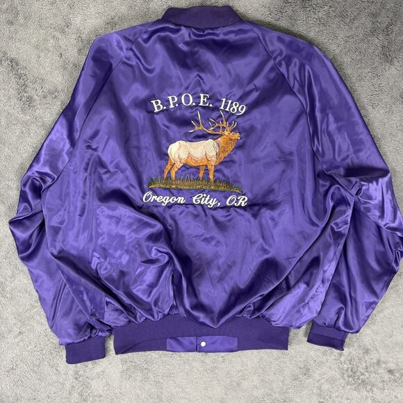 Vintage BPOE Elks Club Jacket Oregon City USA Mens XL Purple Satin Snap 90s - Picture 1 of 7